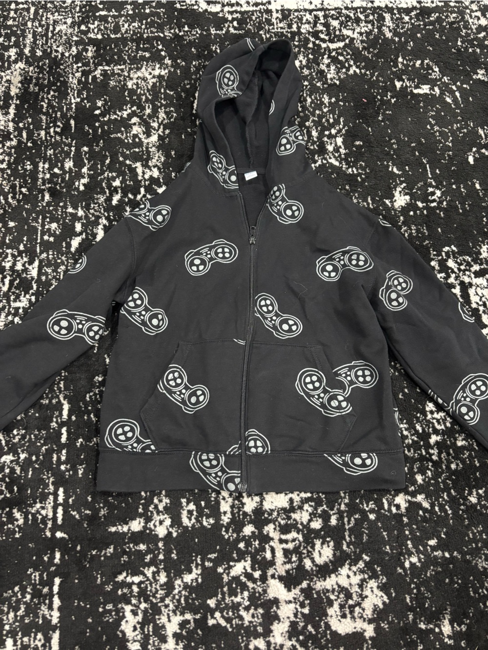 Old Navy Black Zip Hoodie with White Game Controller Print